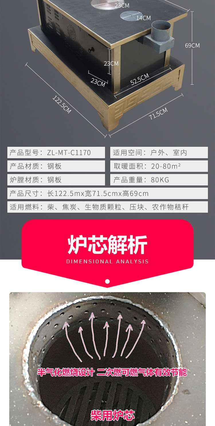 1.2米三鍋位帶烤箱中號藏爐 — 多功能家用取暖藏爐【爐具】焱森爐業